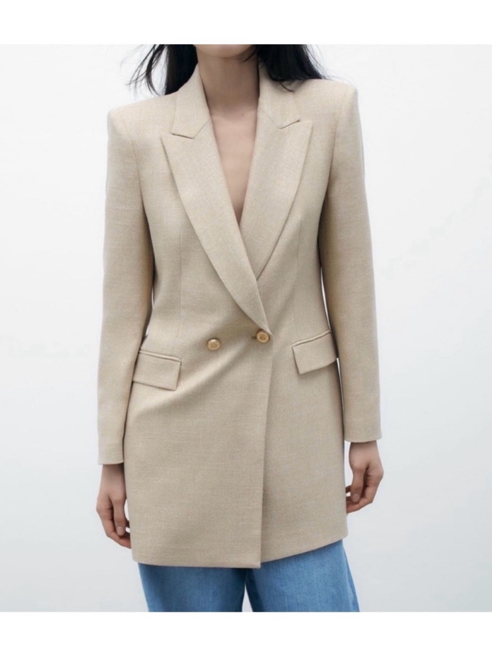 Zara Beige Double-Breasted Blazer Jacket